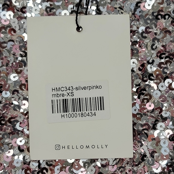 Hello Molly Pink Silver Sequin Long Sleeve Open Back Zip Up Mini Dress XS New - Picture 6 of 13